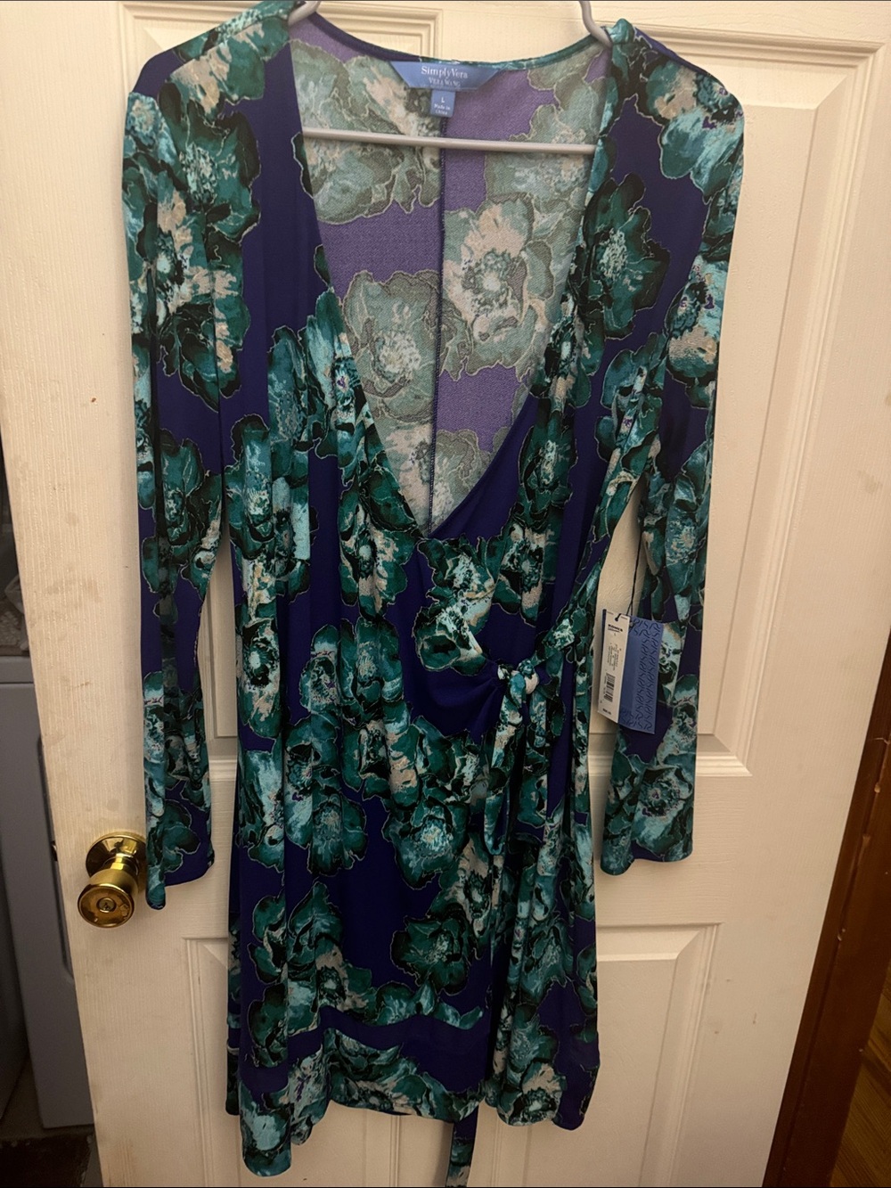 Simply Vera Vera Wang Teal and Blue Floral Wrap Dress - size L - NWT